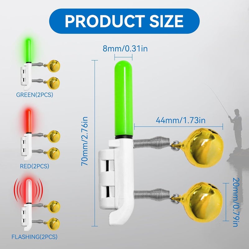 DunkTeam 6PCS Night Fish Strike Alert Glow Stick Alert, Fishing Bite Alarm Bite Alarm, LED Fishing Alarm with Bell, Fishing Glow Sticks with 8PCS CR425 Battery - Image 2